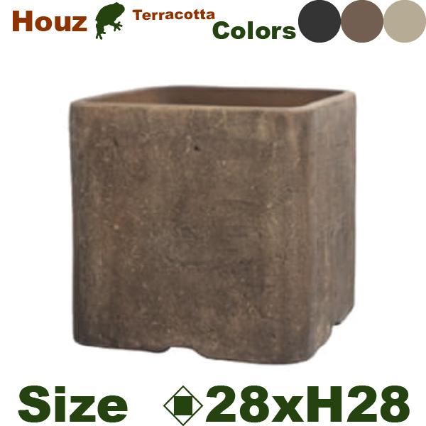 Houz ハウズ スクエア 28（口28cm×H28cm）（底穴あり）（8号可）（素焼製）