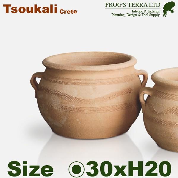 クレタ島  ツカーリ  M（直径30cm×H20cm）（底穴あり）（ハンドメイド ギリシャ テラコッ...