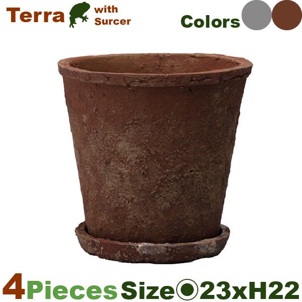テラ L  同色同サイズ4個セット（直径23cm×H22.5cm）（底穴あり/受皿付）（陶器）（植木...