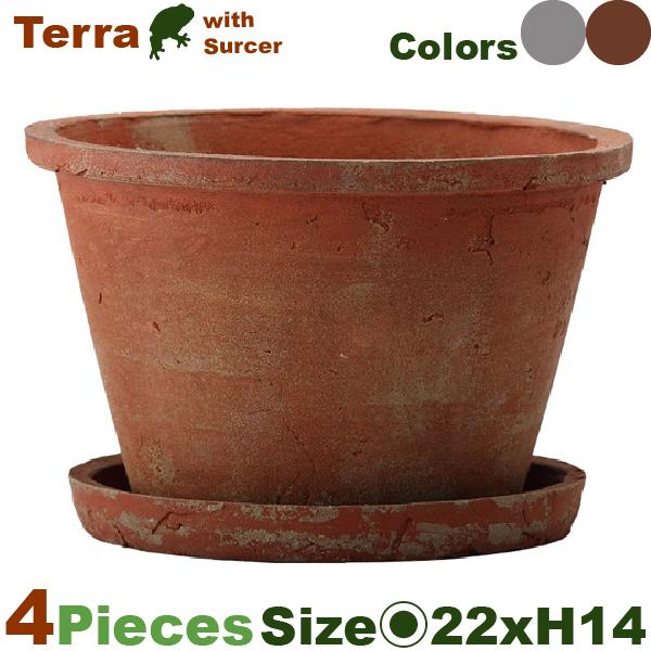 テラロウ L  同色同サイズ4個セット（直径22.5cm×H14.5cm）（底穴あり/受皿付）（陶器...