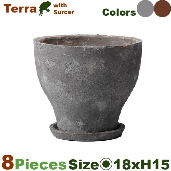 テラ ナロウ M  同色同サイズ8個セット（直径18.5cm×H15cm）（底穴あり/受皿付）（陶器...
