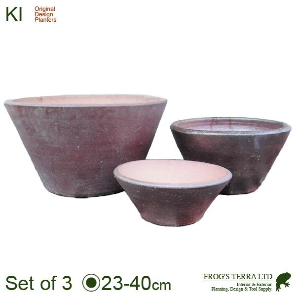 【屋外対応】KI 真焼 反浅鉢 S/M/L 3個セット（S:直径23cm×H10cm/M:直径30c...