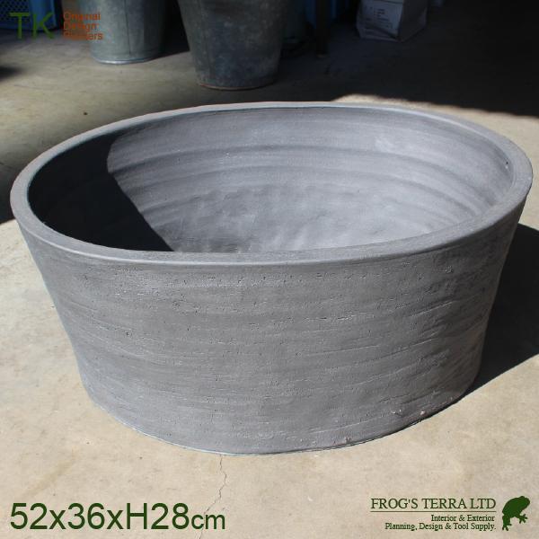 燻黒 楕円筒睡蓮鉢 水鉢（W52cmx36cm×H28cm）（底穴なし）（素焼製）（金魚/めだか）
