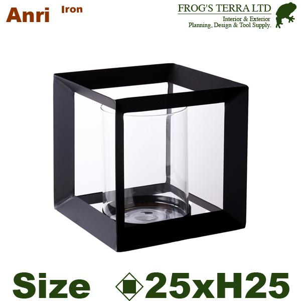 アンリ キャンドル スクエア TM-008Bk（口25cm×H25cm）（底穴なし）（鉄製 花器 ガ...
