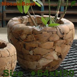 鉢カバー  モザイクボウル  チークウッドプランター W4708（直径64cm×H50cm）（底穴なし）（プランター/植木鉢/鉢）（寄せ植え/観葉植物用）｜frog