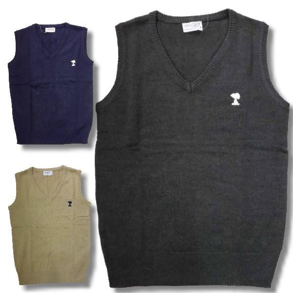 生産終了 再無 スヌーピー ワンポイント 刺繍 Vネック ニット ベスト メンズ 柄 春 秋 冬 再...