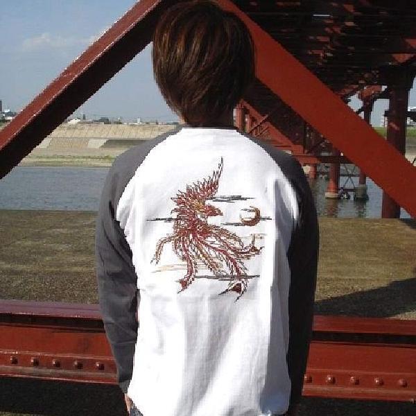 和柄 刺繍 Tシャツ メンズ 長袖 ロンT 是空 鳳凰 / bia598