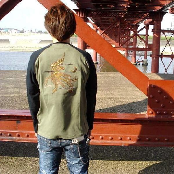 和柄 刺繍 Tシャツ メンズ 長袖 ロンT 是空 鳳凰 / bia599