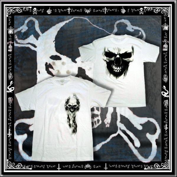 即納 大きいサイズ メンズ 半袖 Tシャツ バイカーファッション ドクロ 白 /rfa005