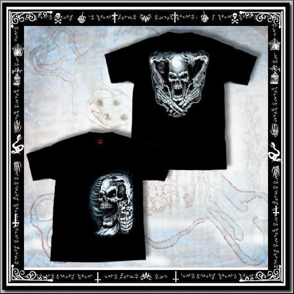 即納 メンズ 半袖 Tシャツ 大きいサイズ バイカーファッション 銃 ドクロ 黒 / rfa039
