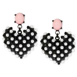 ベッツィージョンソン Betsey Johnson  ピアス Black-Tone Imitation Pearl Heart Earrings（ハート）イミテーションコンクパール｜fromla