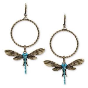 ベッツィージョンソン Betsey Johnson  ピアス Gold Tone Blue Crystal Dragonfly Gypsy Hoop Earrings （ドラゴンフライ）｜fromla