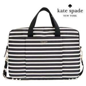 ケイトスペード ノートパソコンバッグ Kate Spade classic nylon stripe laptop bag 15 Inch ラップトップバッグ 15インチ（ブラック/クリーム）｜fromla