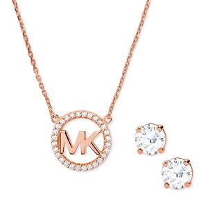 マイケルコース ピアス/ネックレス Michael Kors MKC1260AN Crystal Logo Necklace & Stud Earrings Set MKロゴ ギフトセット(ローズゴールド)｜fromla