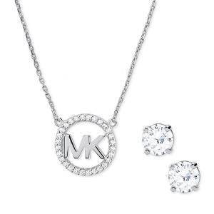 マイケルコース ピアス/ネックレス Michael Kors MKC1260AN Crystal Logo Necklace & Stud Earrings Set MKロゴ ギフトセット(シルバー)｜fromla