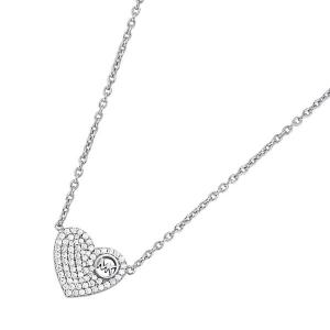 マイケルコース ネックレス Michael Michael Kors Pave Logo Heart Pendant Necklace, 16" + 2" extender パヴェ ロゴ ハート ペンダント ネックレス (シルバー)｜fromla