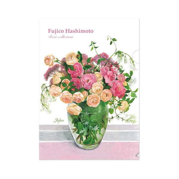 クリアフォルダ　A4　fujico ストライプクロスとローズ｜cf-121