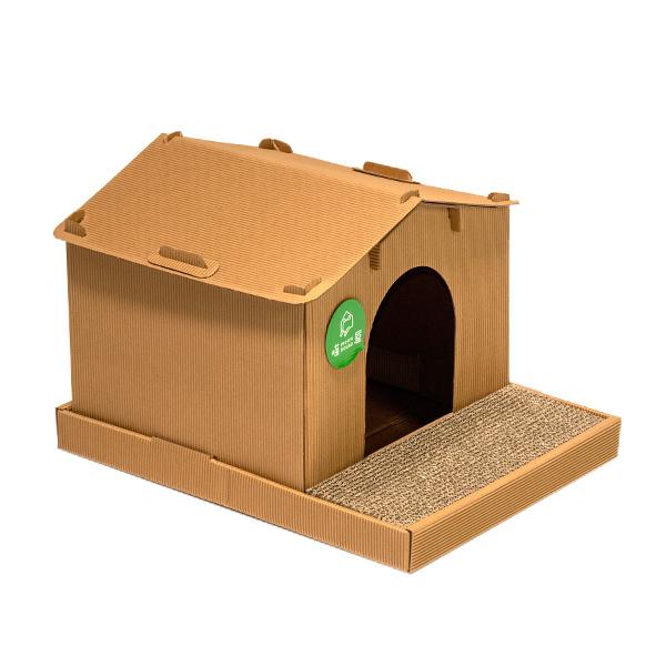 猫用ダンボールハウス 【ハウス型】 キャットハウス 爪とぎ 組立式 爪研ぎ 猫 ネコ 組立式 段ボー...