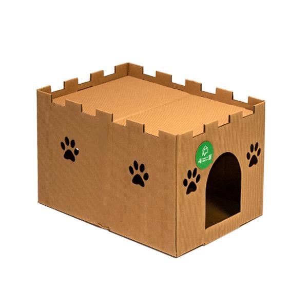 猫用ダンボールハウス 【キャッスル型】 キャットハウス 爪とぎ 組立式 爪研ぎ 猫 ネコ 組立式 段...