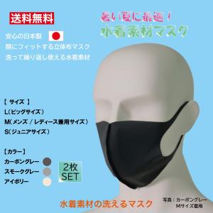 水着素材マスク 立体 洗える 夏用マスク ウイルス 飛沫防止 日本製  同色２枚入 サイズＬ・Ｍ・Ｓ カーボングレー スモークグレー アイボリー 送料無料 代引不可