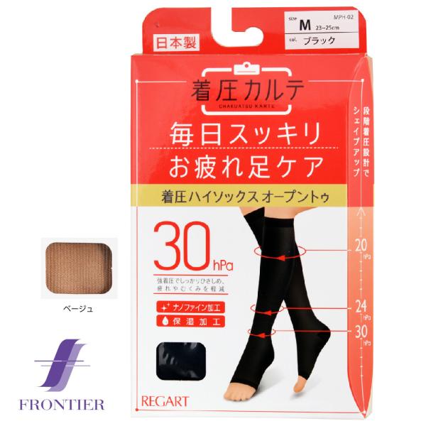 お疲れ足ケア　着圧カルテ　毎日スッキリ　着圧ハイソックスオープントゥ　メール便対応可