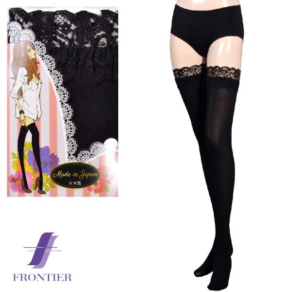 80デニール　レース付ガーターストッキング　モア　#41-5088　ブラック　黒　メール便対応可