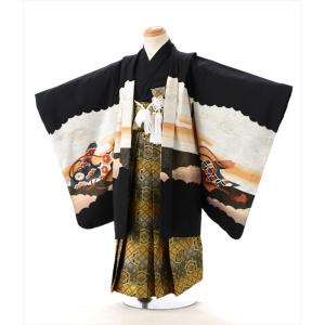 七五三 3歳 男の子 着物 レンタル 黒城にタカ《身長》100cm前後簡単な着付けマニュアル付き!