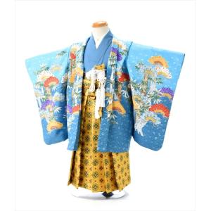七五三 3歳 男の子 着物 レンタル 水色小紋兜に松