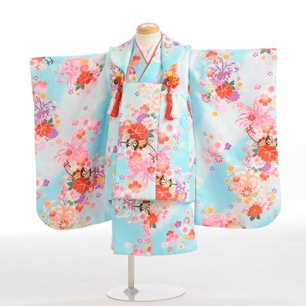 七五三 レンタル 3歳 女の子 被布 水色桜に乱菊《身長》90cm前後★簡単な着付けマニュアル付き!...