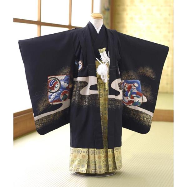 七五三 5歳 男の子 着物 レンタル 黒富士にかぶと《身長》110cm前後★簡単な着付けマニュアル付...