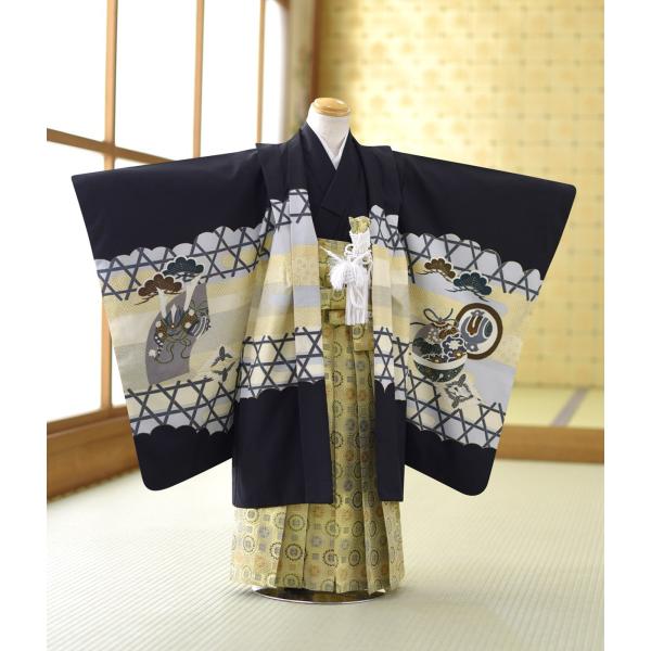 七五三 レンタル 5歳 男の子 黒かごめタカ《身長》110cm前後★簡単な着付けマニュアル付き! 子...