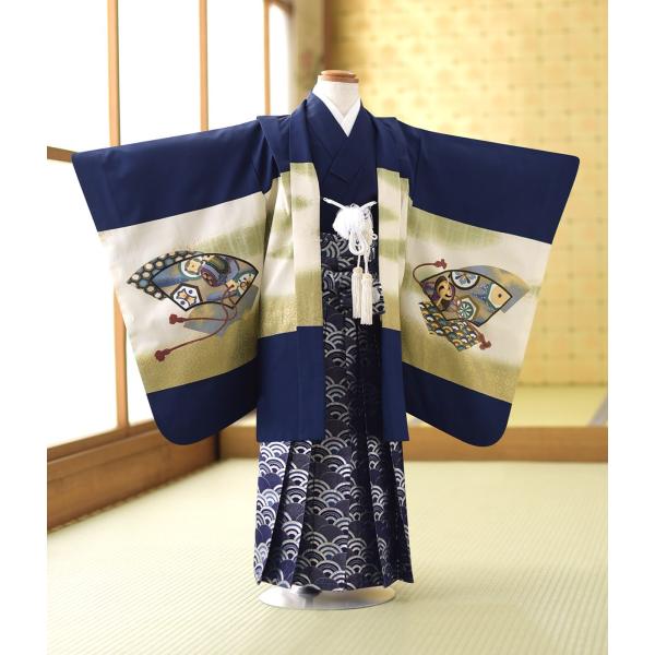 七五三 レンタル 5歳 男の子 紺ワシに矢羽根《身長》120cm前後★簡単な着付けマニュアル付き! ...