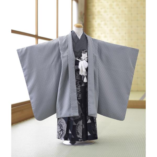 七五三 5歳 男の子 着物 レンタル グレイ市松《身長》110cm前後★簡単な着付けマニュアル付き!...