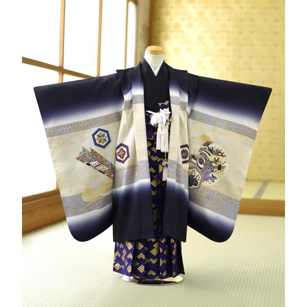 七五三 5歳 男の子 着物 レンタル 黒タカに黄金松《身長》115cm前後★簡単な着付けマニュアル付...