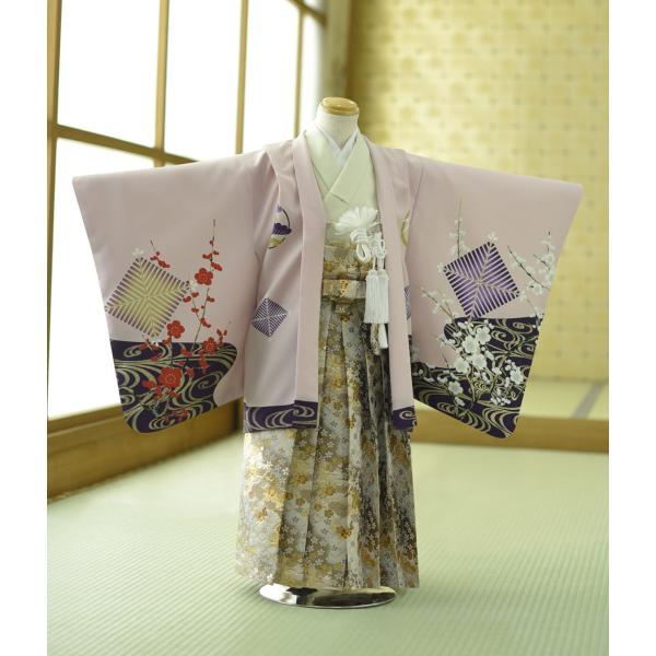 七五三 5歳 男の子 着物 レンタル ピンク鷹に紅梅白梅《身長》115cm前後★簡単な着付けマニュア...