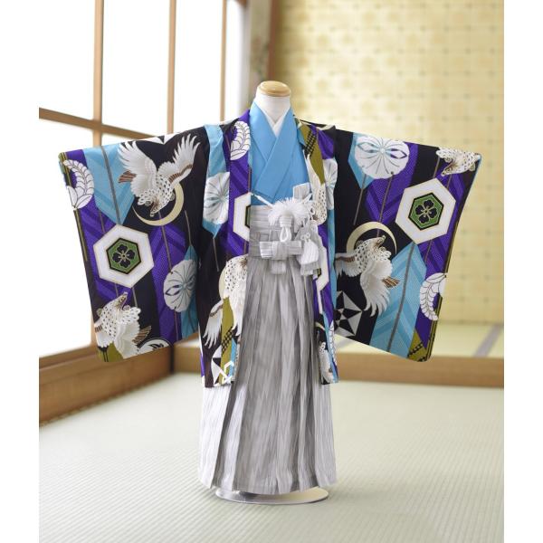 七五三 5歳 男の子 着物 レンタル JS三色矢羽根にタカ《身長》105cm前後★簡単な着付けマニュ...