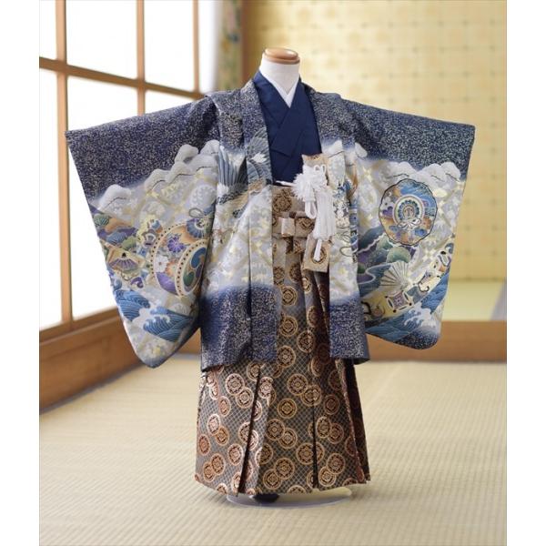 七五三 5歳 男の子 着物 レンタル 紺ふぶきタカとつづみ ミニ5才《身長》100cm前後★簡単な着...