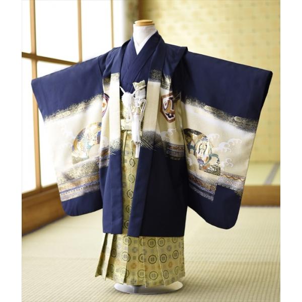 七五三 5歳 男の子 着物 レンタル カブトに字紙《身長》115cm前後★簡単な着付けマニュアル付き...