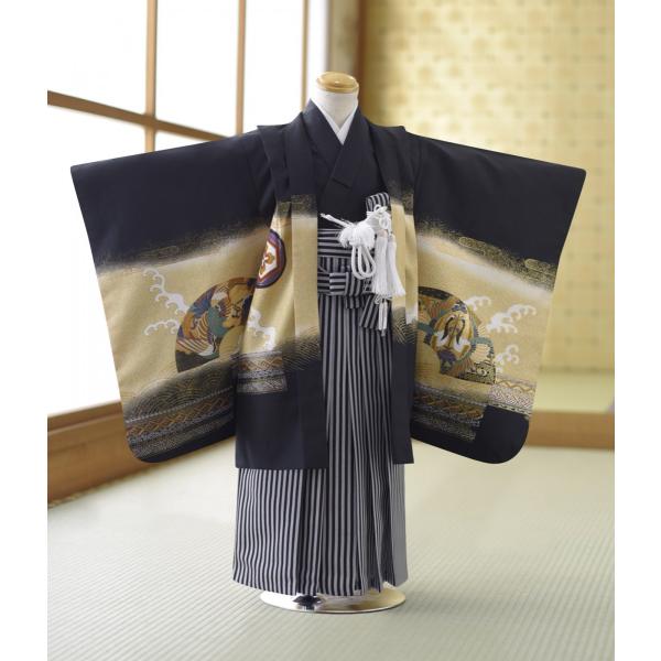 七五三 レンタル 5歳 男の子 黒カブトに字紙 ミニ5才《身長》100cm前後★簡単な着付けマニュア...
