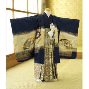七五三 5歳 男の子 着物 レンタル 紺カブトに字紙《身長》100cm前後簡単な着付けマニュアル付き!