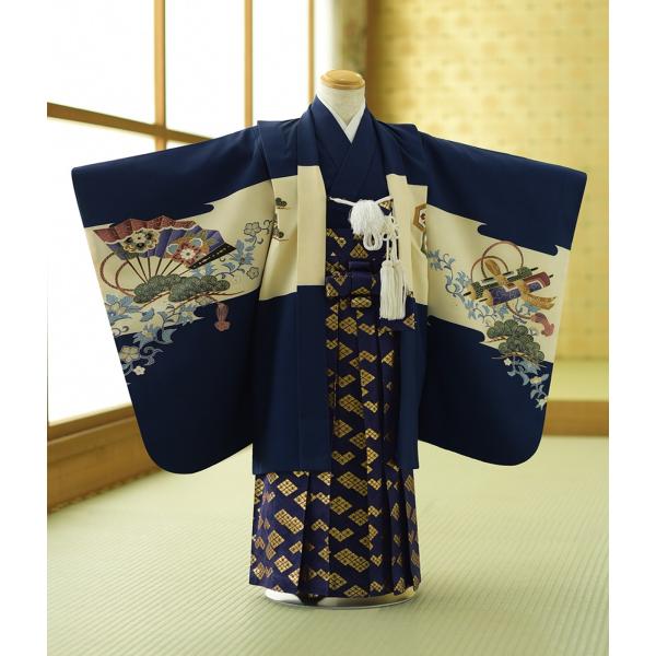 七五三 レンタル 5歳 男の子 紺唐草にタカ《身長》105cm前後★簡単な着付けマニュアル付き! 子...