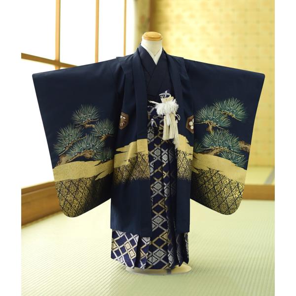 七五三 レンタル 5歳 男の子 紺天守閣にタカ《身長》115cm前後★簡単な着付けマニュアル付き! ...