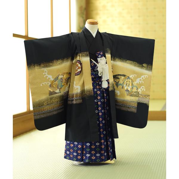 七五三 5歳 男の子 着物 レンタル 黒カブトに字紙《身長》115cm前後★簡単な着付けマニュアル付...