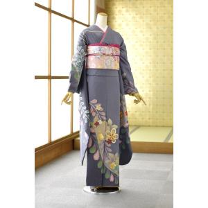 【大きいサイズ】振袖 身長162-177cm 黒　パープル　正絹 振袖|紫系 |8S262|対応身長:160-170cm|ｻｲｽﾞ:21号-29号｜全国宅配