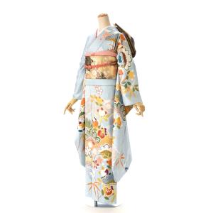 夏用単衣振袖 夏 振袖 レンタル 身長 156cm〜168cm位 着物レンタル 結婚式 成人式 貸衣装 単 夏用振袖レンタル 6月 7月 8月 9月 水色手描友禅花園