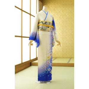 夏用単衣訪問着 レモンイエロー洋花の集い (裾) 身長160cm