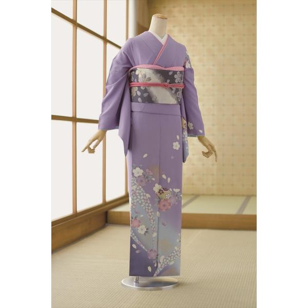 夏用単衣訪問着 藤色手まり桜 身長 160cm〜178cm位 訪問着 レンタル 単衣 夏 着物 結婚...