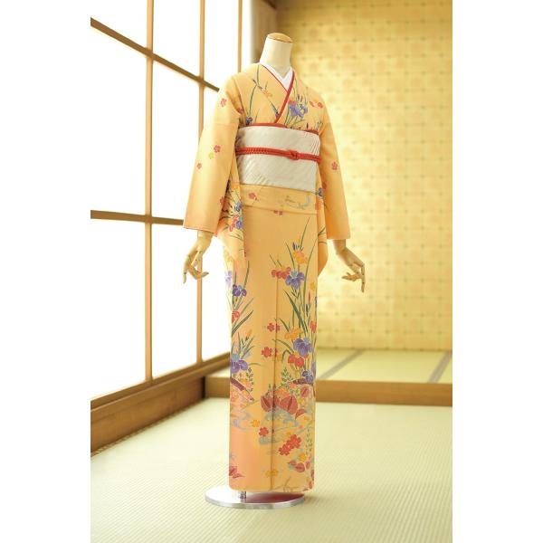 訪問着 レンタル 卒業式 母 着物 オレンジ紅型彩りの花 身長 146cm〜158cm位 着物 結婚...