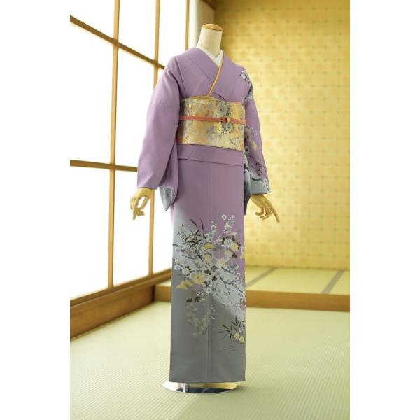 訪問着 レンタル 卒業式 母 着物 藤色グレーぼかし秋の調べ 身長 150cm〜165cm位 着物レ...
