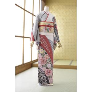 ◆未使用美品◆単衣 訪問着 作家物 一つ紋 華紋 正絹 結婚式観劇 夏用単衣訪問着 扇面御所 身長 151cm〜161cm位 訪問着 レンタル 単衣